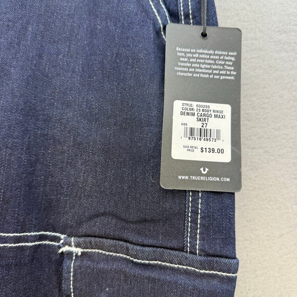 True Religion Denim Cargo Maxi Skirt Women's 27 (4) Dark Blue Preppy Utility Y2K - Picture 3 of 13